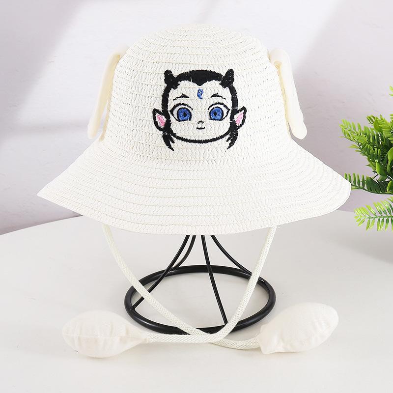 Rabbit Hat Children'S Straw Hat Summer Sunscreen Visor Hat Ear Moving Hat Nezha Aobeng Airbag Hat