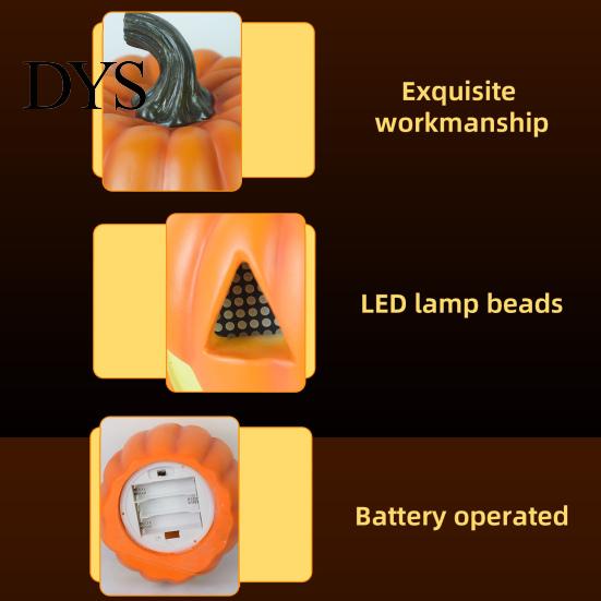 Halloween Pumpkin Lantern Resin Light Up Pumpkin/Skull Figurine LED Lamp for Haunted House Party Garden Patio Decor Durable