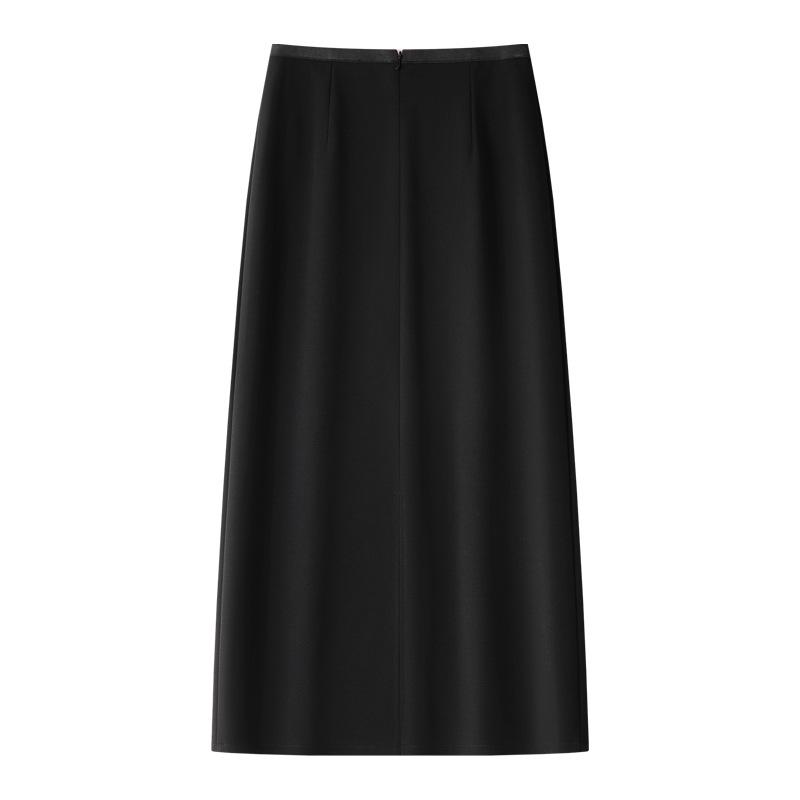 Women's High Waist Black Midi Skirt - 2025 Spring Slimming Design, Long Bodycon Skirt for Petite Frames