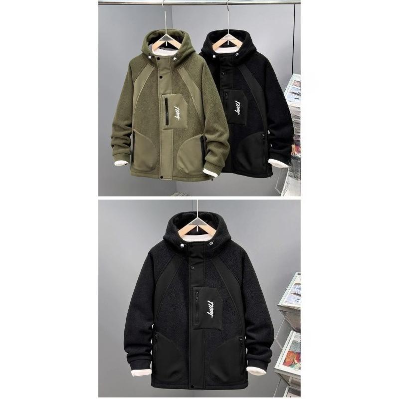 Cargo Jacket Men Autumn Winter Fleece Jacket Coat Fashion Casual Patchwork Jackets