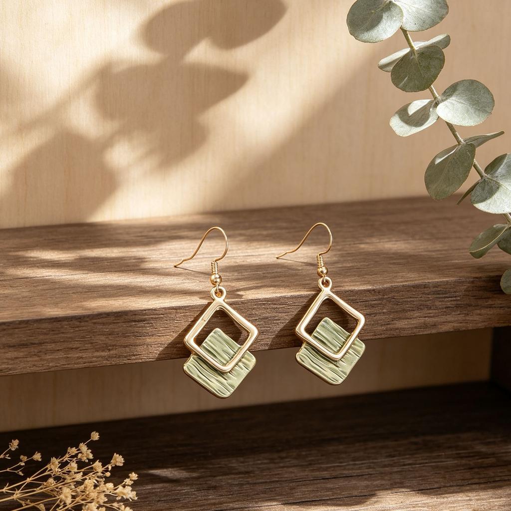 Explosive Rhombus Hollow Hand-painted Enamel Colored Earrings Metal Frame Line Texture Daily Versatile Personalized Earrings