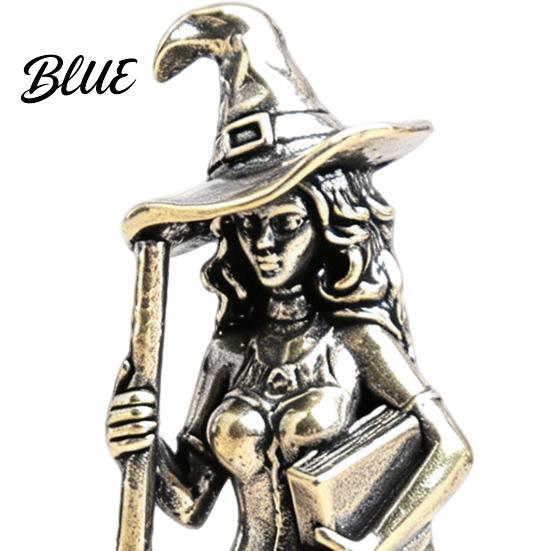 Gothic Tabletop Decoration Brass Witch Statue with Cat Vintage Metal Figurine Collectible Fantasy Retro Copper Tea Pet Halloween Desk Ornament