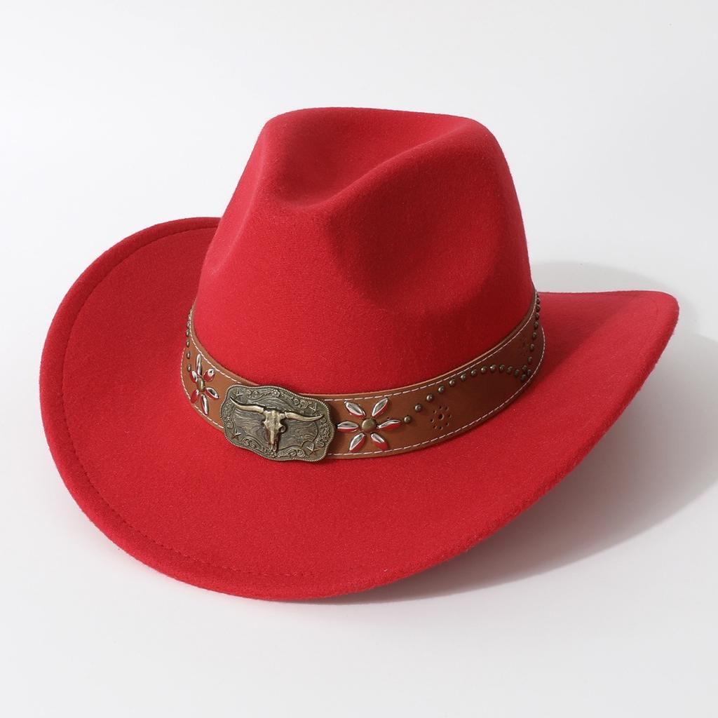 Cappello da cowboy western unisex unico con tesa arrotolata e sommità a forma di cuore, adatto per autunno e inverno