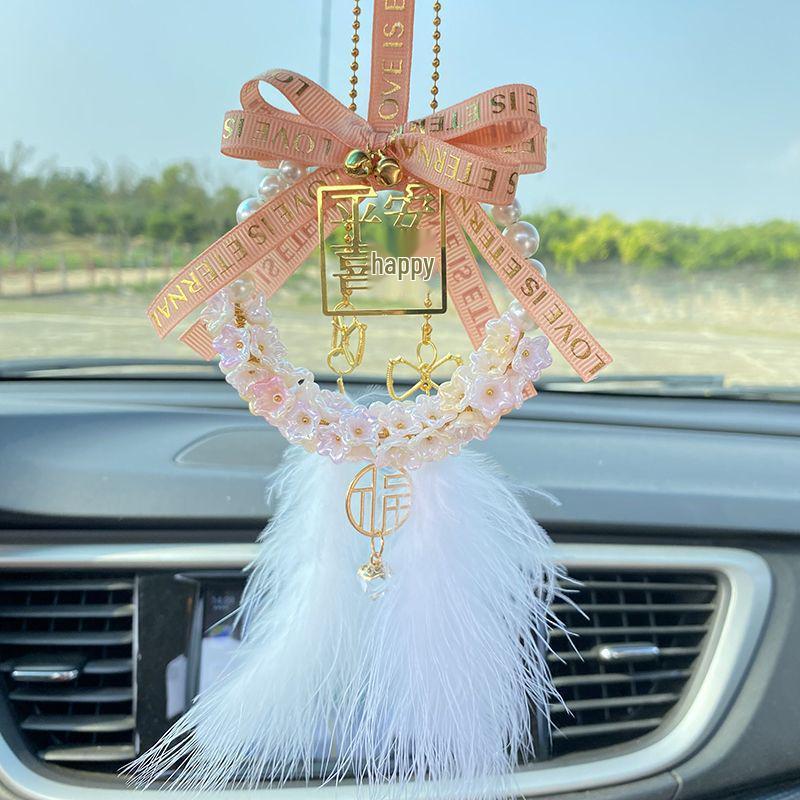 High-End Peace & Joy Feather Rearview Mirror Pendant