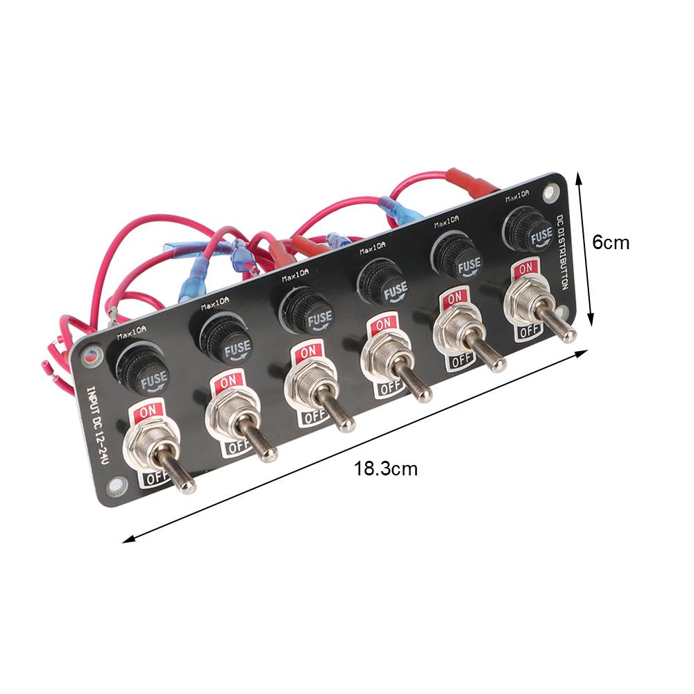 6 Gangs Vippebryter Panel Racing Rv Camper Marine For Yachts 12V 24V På/Av Vippebryter Med 10A sikring Biltilbehør