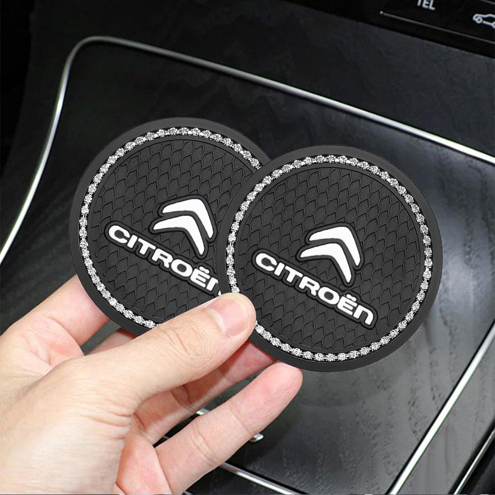 1/2pcs Car Coaster Water Cup Slot Non-Slip Mat Pad Emblem Interior Accessories For Citroen C4 C4L VTS C-ELYSEE C3-XR C1 C2 C3 C6