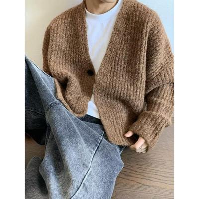 Cardigã Masculino Retrô de Tricô Grosso - Suéter Casual de Caimento Solto Outono/Inverno.