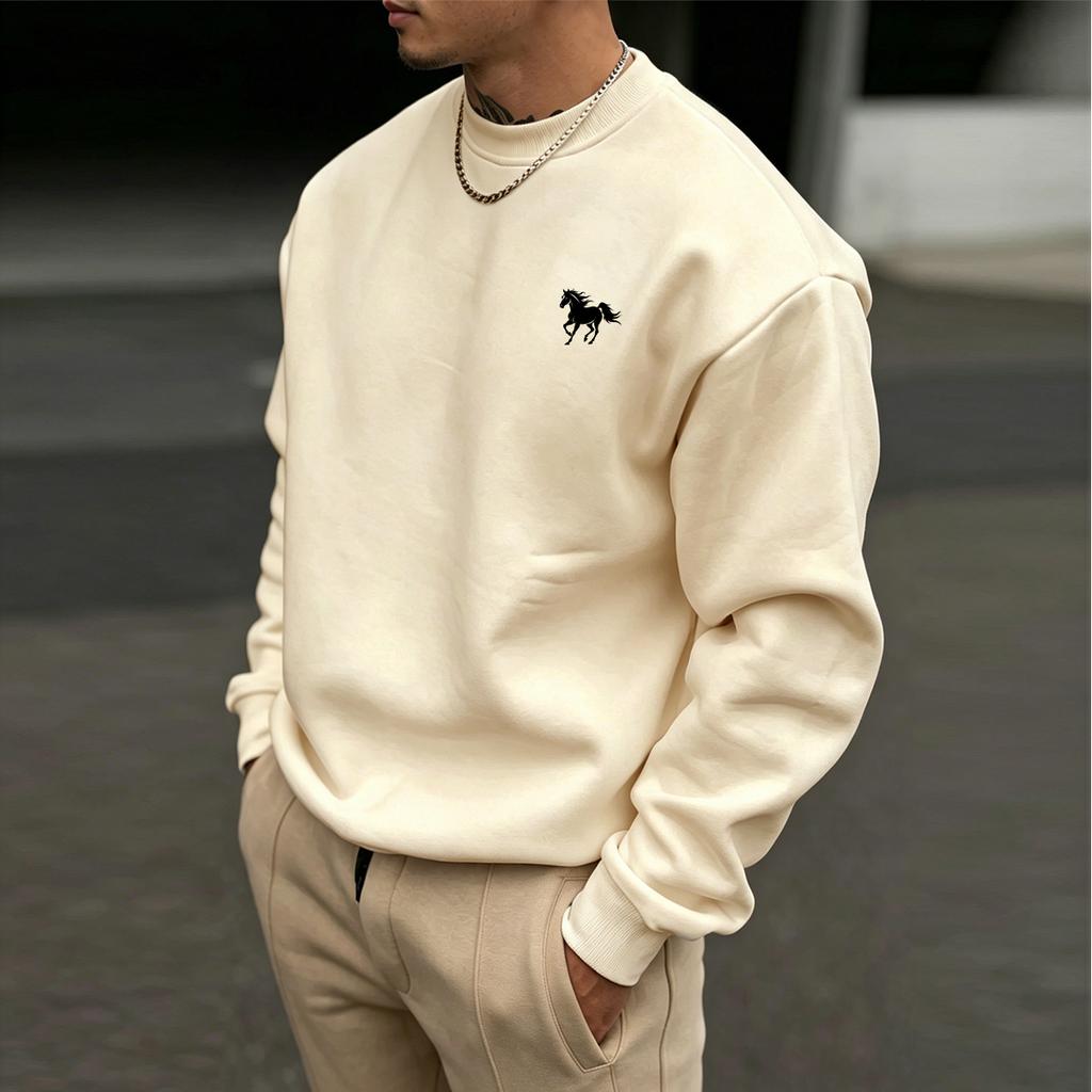 A minimalist-style crew-neck long-sleeve top with a loose fit and dropped shoulders—a casual sweatshirt perfect for fall and winter.