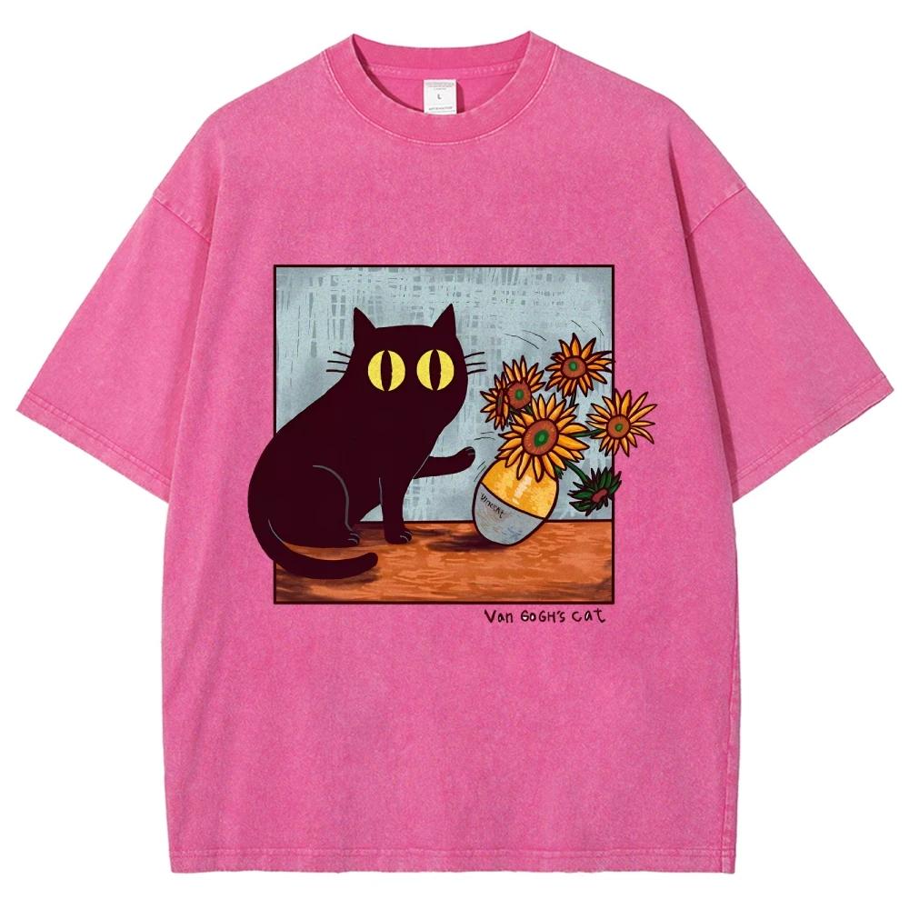 Cartoon Cat vase print T-shirt fashion men's and women's casual short-sleeve breathable comfortable top clothing
