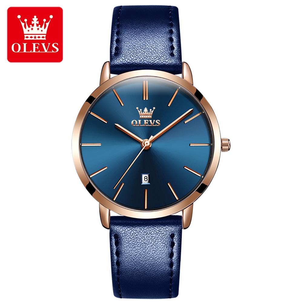 OLEVS 5869 Leather Strap Woman Watch Ultra Thin Waterproof Original Quartz Watch for Women Simplicity Elegant Ladies Wrist Watch