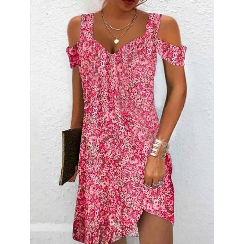 

YYFS женские модные летние весенние повседневные платья с коротким рукавом и v-образным вырезом с высокой талией и принтом XXXL