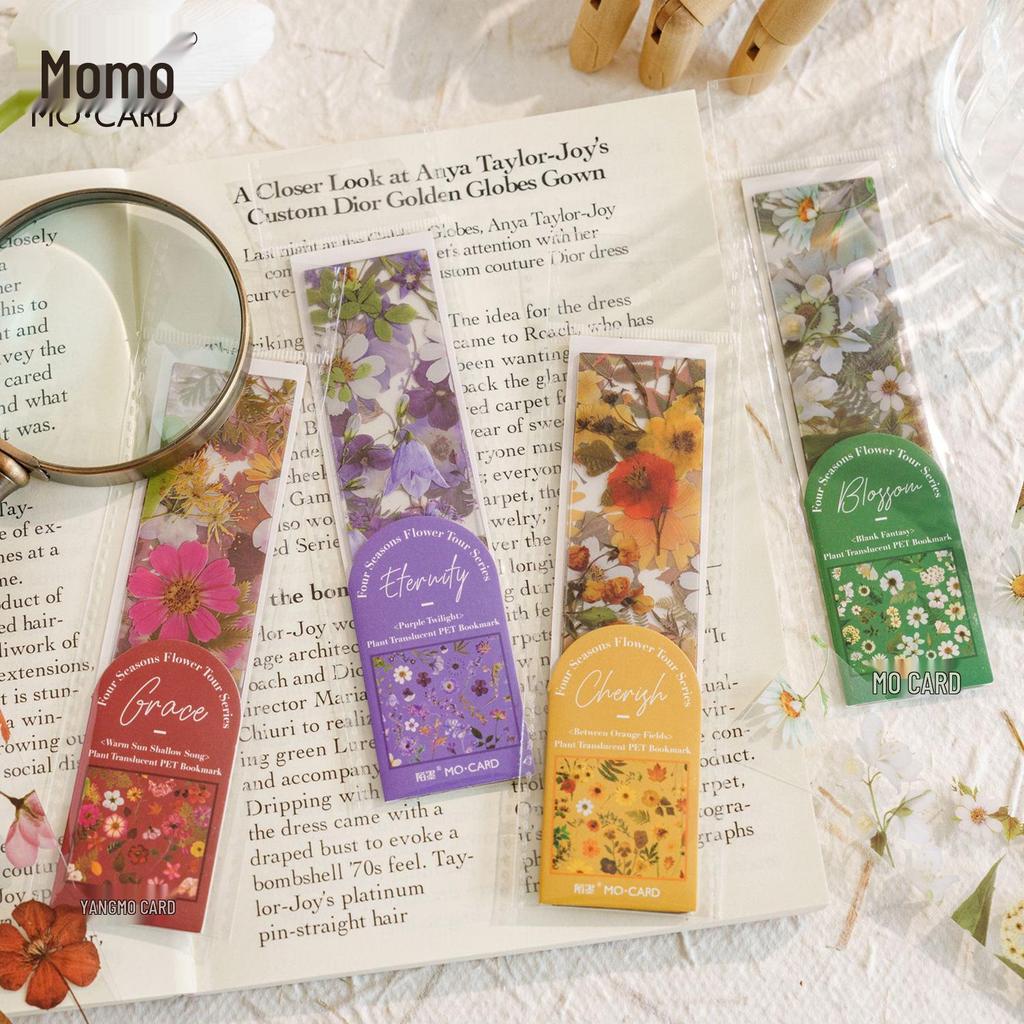 MomoPET Floral Journey Bookmark Collection: Semi-Transparent Page Clips with Four Seasons Flowers.