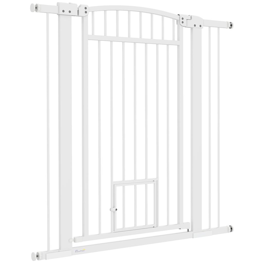 Dog Barrier, Adjustable Width 76-102cm, Extra-Wide Barrier with Cat Door, White