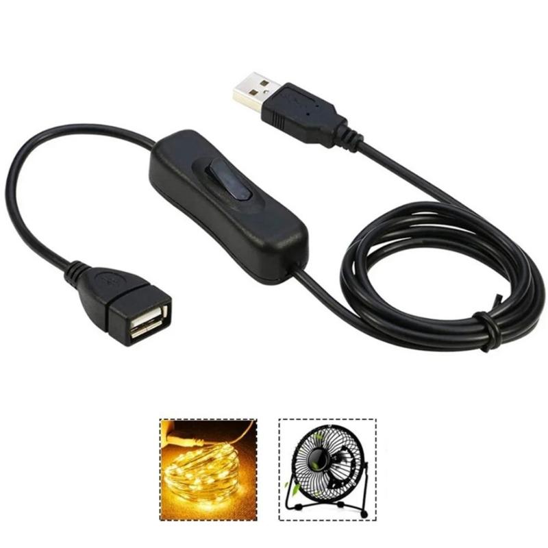 Convenient USB Male To Female Extension Cord Cable With Button Switches Support Power Supply For LED Strips And USB Fan