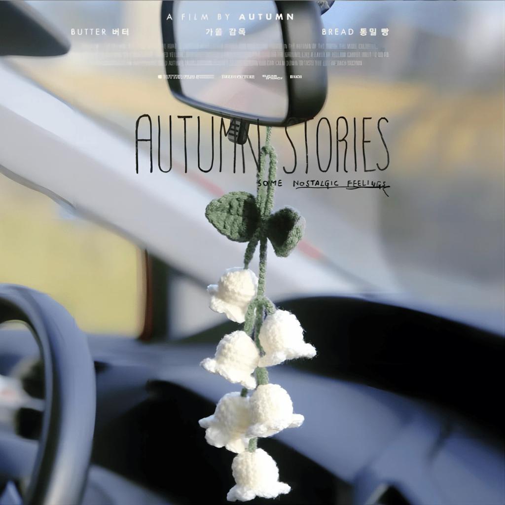 1PC Lily Of The Valley Pendant Crochet Car Mirror Hanging Accessories Crochet Flower Auto Accessories