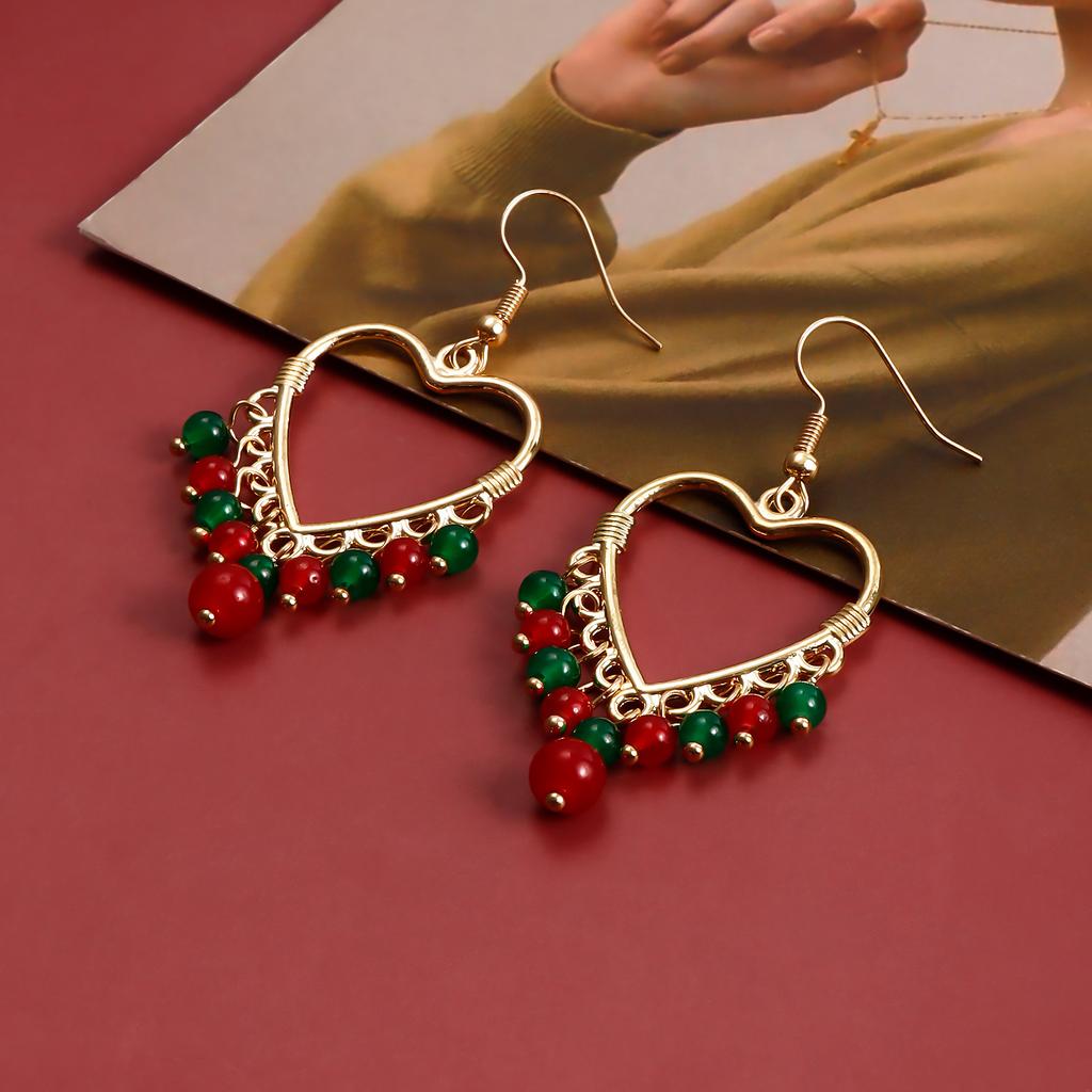 Foreign Trade Special Jewelry Christmas Hollow Big Love Fringed Colored Crystal Earrings Ear Hanging Women'S Style Earrings