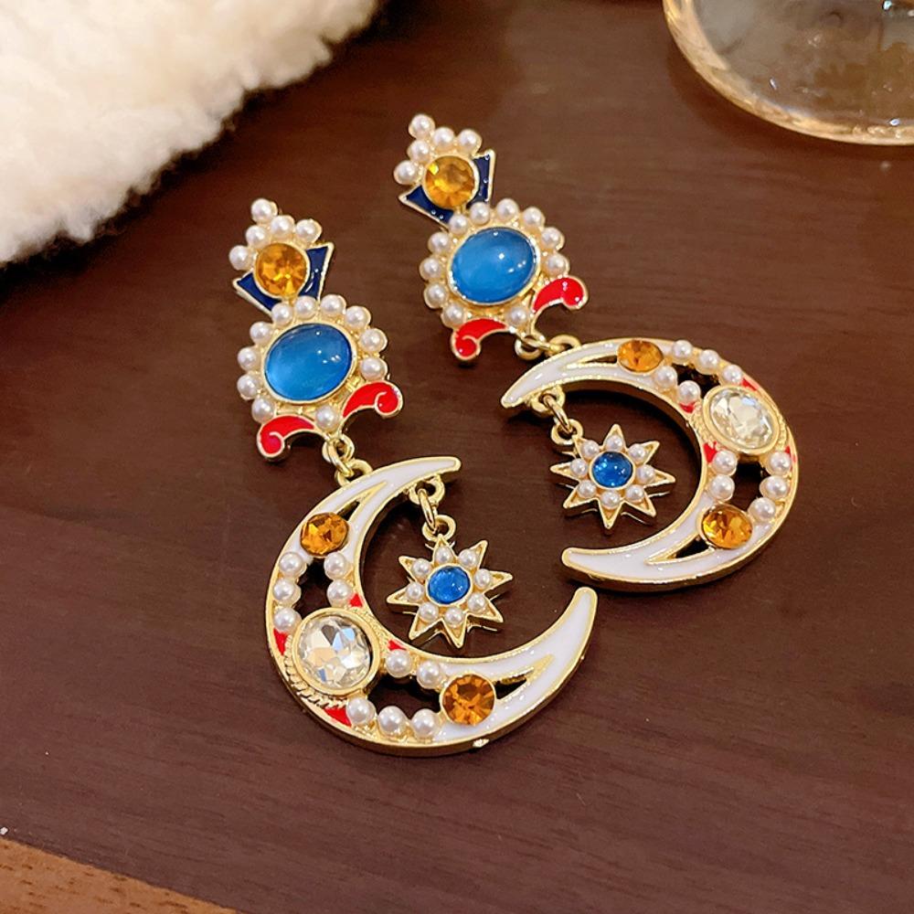 Ear Jewelry Star Pendant Earrings Rhinestone Moon Stud Earrings Vintage Earrings Women  Female