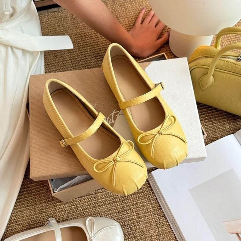 Silver Square Head Light Mouth Mary Jane Single Shoes Women's 2025 New French Bow Word with Ballet Flats