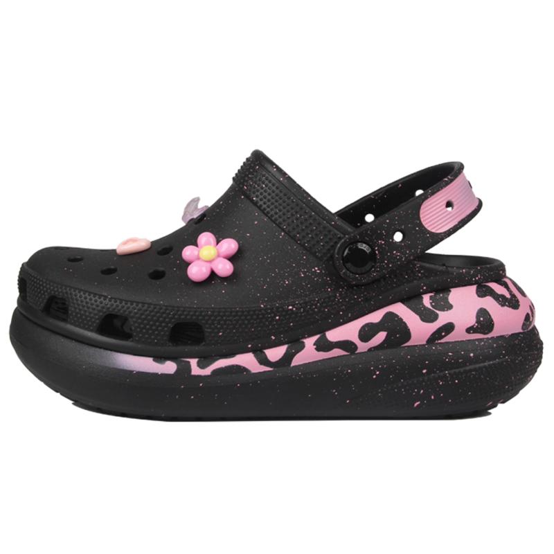 

Crocs Classic Crush Puffs Sweetheart Leopard Print Sweet Cool Hot Girl Splashed Ink Hole Shoes Unisex Same Black Pink 38-39