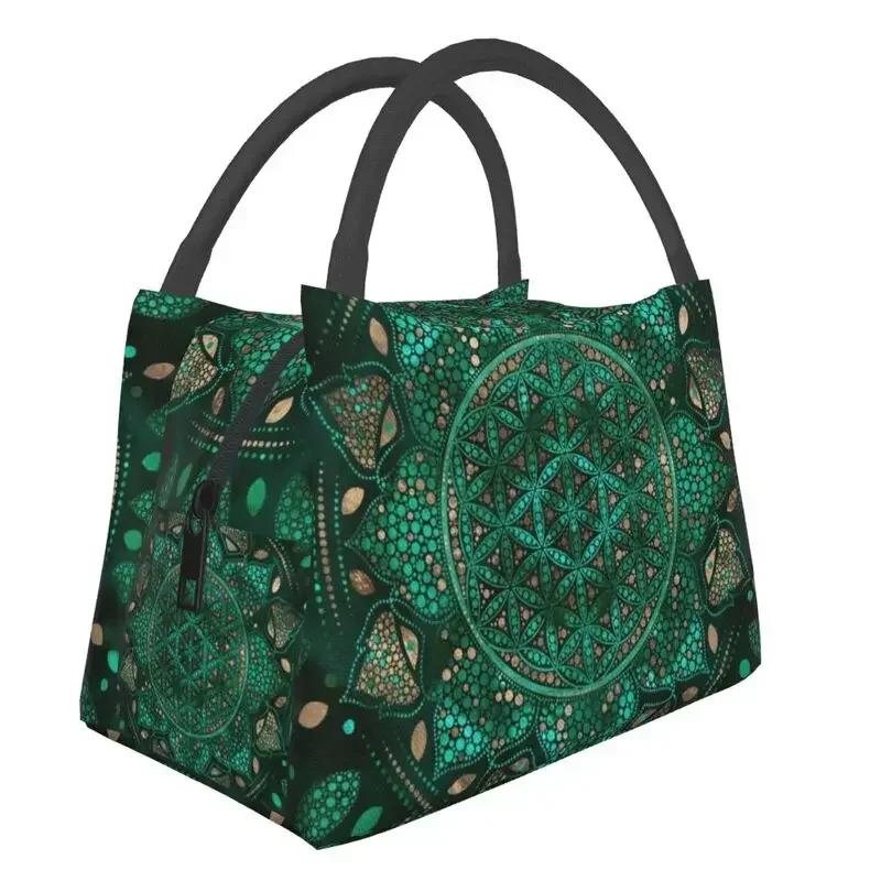 Flower Of Life Abalone Shell On Pearl Insulated Lunch Tote Bag for Women Geometric Mandala Portable Cooler Thermal Bento Box