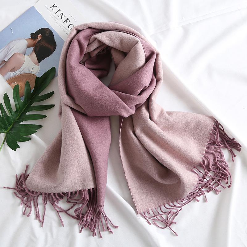 Dual-Color Korean Imitation Cashmere Scarf with Tassels - Cozy Autumn/Winter Shawl Available In 20 Colors