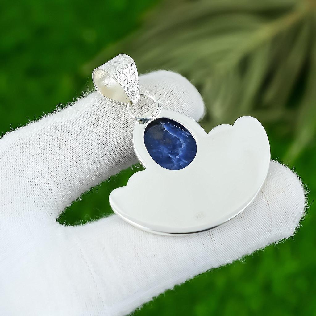 Natural Sodalite 925 Silver Mother Third Eye Chakra New Anniversary Boho Pendant