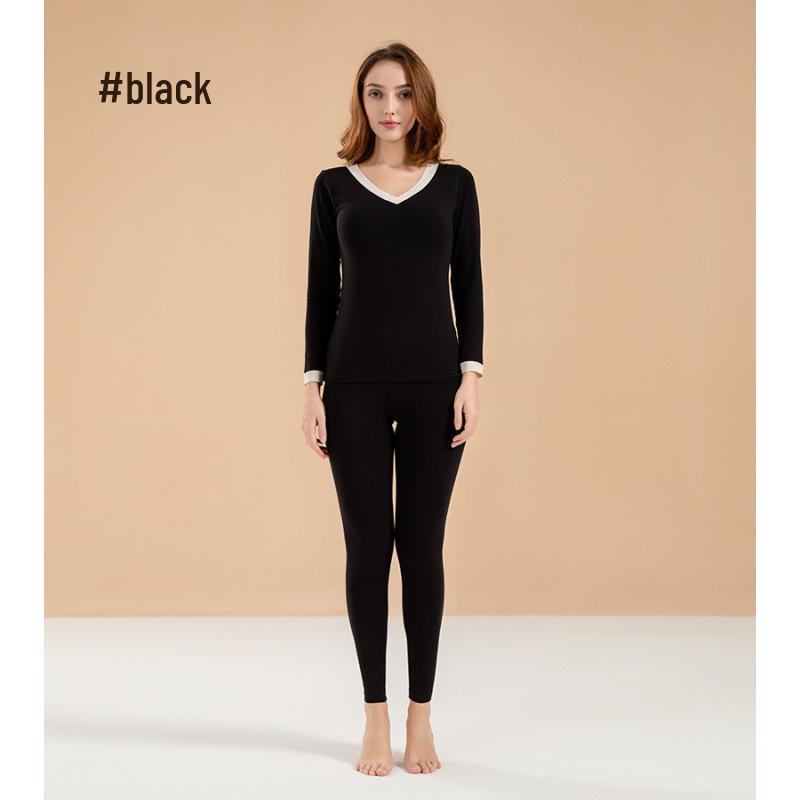 Women's V-Neck Pure Cotton Warm Base Layer Set - Autumn/Winter
