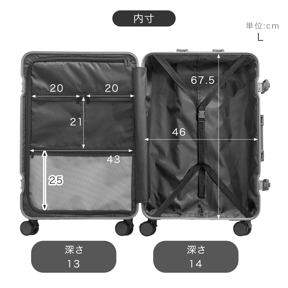 Trage-Aluminium S Breite 36 Höhe 53 Rolle Smartphone Tasse Koffer 33500016 [Tansu Gen] Multifunktionale Hülle, Rahmen, Handgepäck, Größe, cm, cm, Schloss,