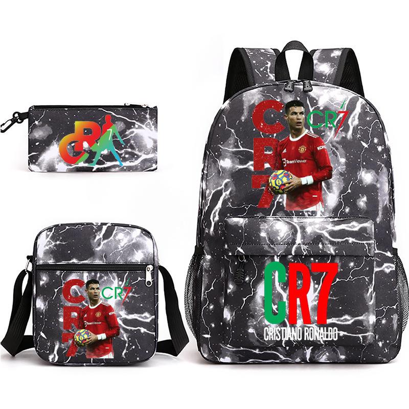 Cr7 Youth Fashion Children'S Student Schoolbag Three-Piece Set Backpack Satchel Pencil Case