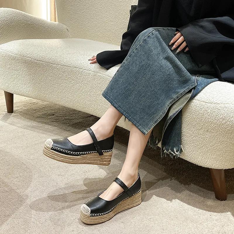 Spring Rome Sandals Weave Wedges Platform Shoes Women Dress High Heels Mary Janes Shoes Party Pumps Female