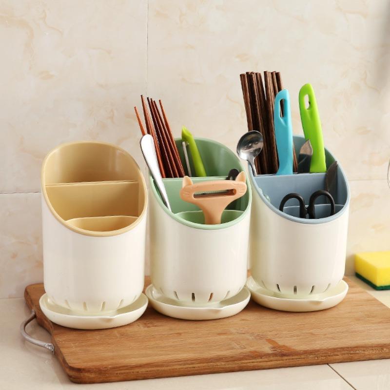 Portaoggetti salvaspazio per stoviglie Nuovo foro di drenaggio con vassoio Porta bacchette Scolapiatti domestico staccabile di grande capacità