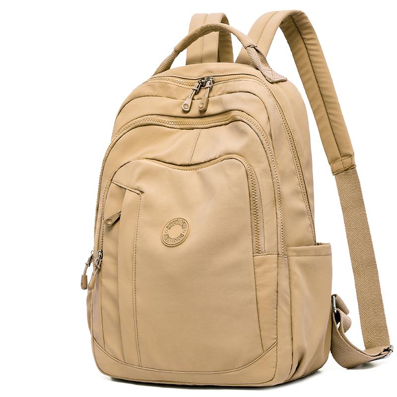 Women's Backpack Solid Color Nylon Backpack Large Capacity Water-repellent Student Schoolbag