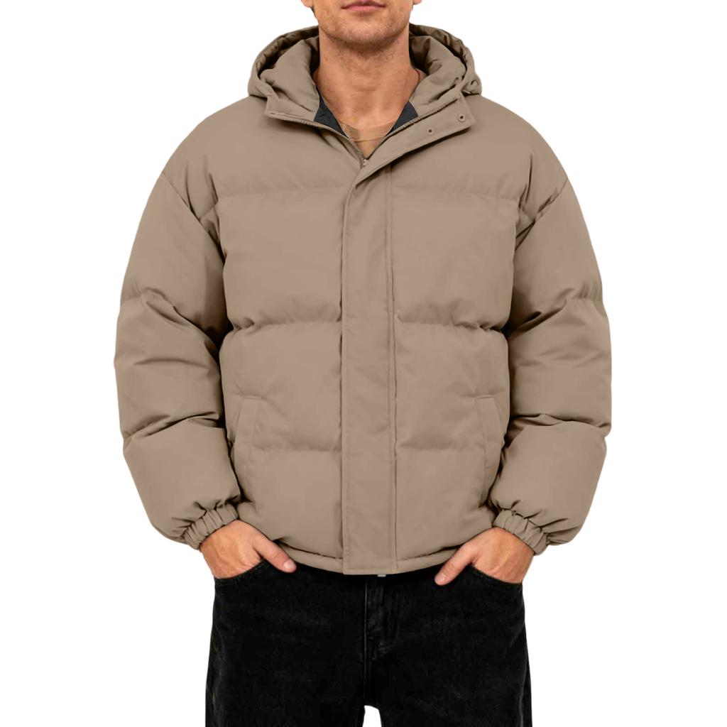Herren Oversized Casual Daunenjacke mit langen Ärmeln und Kapuze