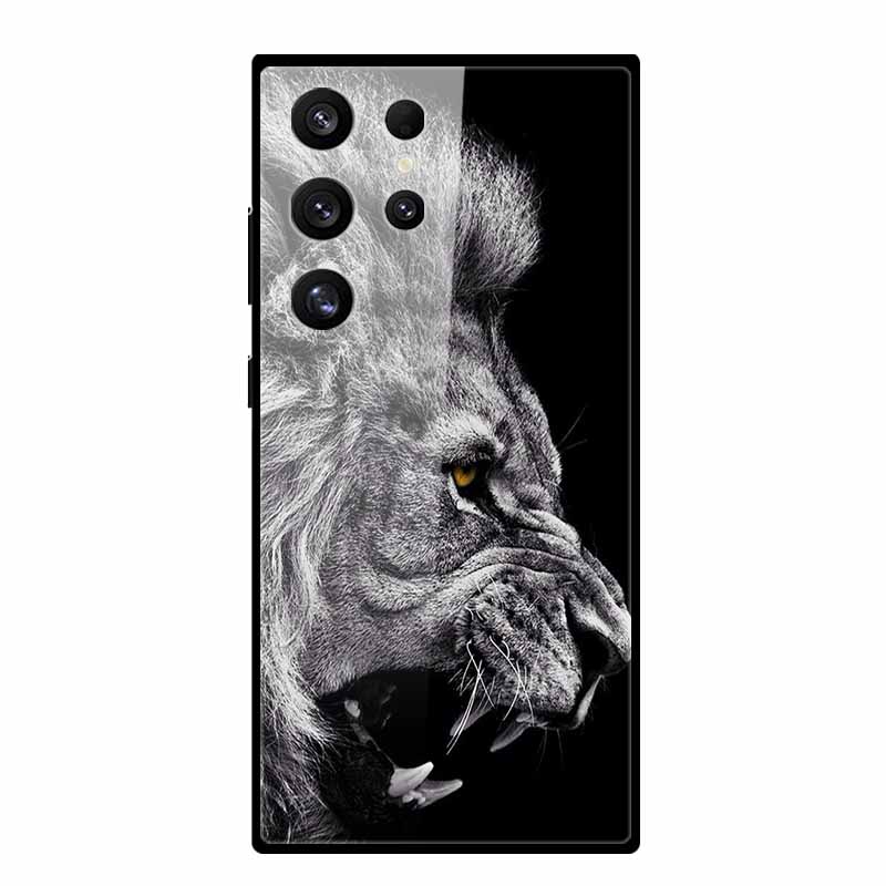For Samsung S25 S 25 Ultra Hard Tempered Glass Case Capa Coque Bumper For Samsung Galaxy S 24 S24+ FE Wolf Phone Back Cover