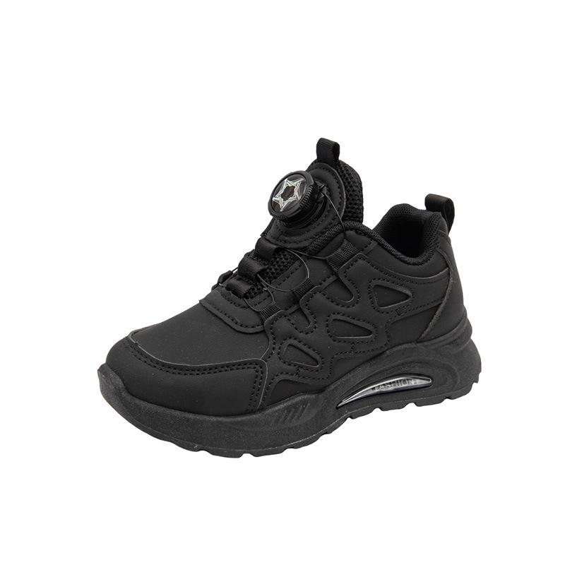 

White Leather Sports Shoes with Rotating Button for Girls & Boys , Soft Sole Lightweight Sneakers for Kids 31 EU (19.5 cm) чорний