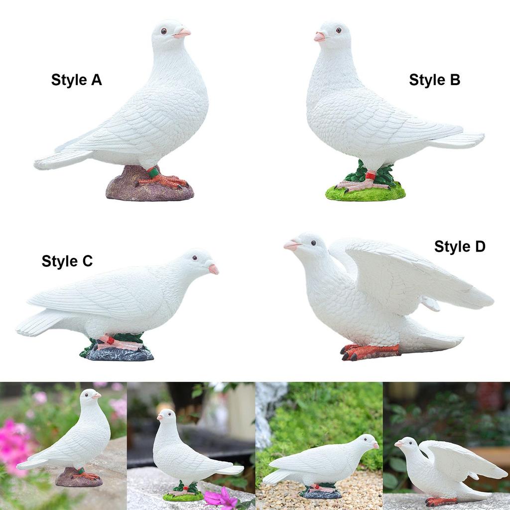 Resin Sculpture Fake Birds Model Decorative Collections White Pigeon Figurine Simulation Pigeon Statue for Home Office Garden