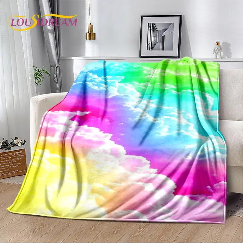 Pătură moale de pluș cu iluzie de culoare cromatică curcubeu, pătură de flanel pentru sufragerie dormitor pat canapea husă de picnic