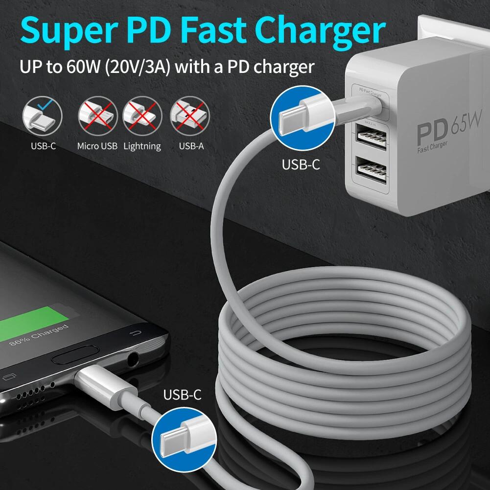 USB-C to Type-C Fast Charging Data Cable with TPE Material PD Compatible for Mobile Phone Tablet & Laptop