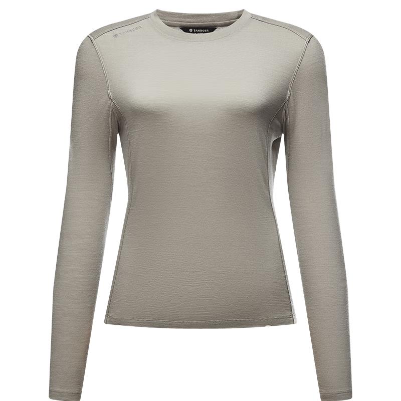 Tanboer Women s Merino Wool Round Neck Cropped Long-Sleeve T-Shirt L