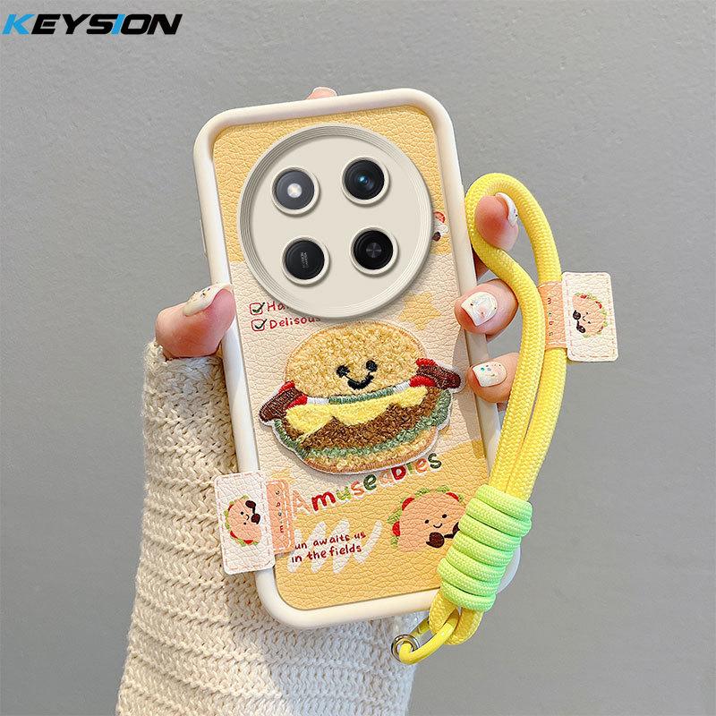KEYSION Cartoon Cute Plush Embroidery Case for HONOR X9c 5G with Lanyard Shockproof Phone Cover for Huawei Honor Magic 7 Lite 5G
