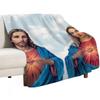 Sacred and Immaculate Hearts (Jesus and Mary) with sky background Throw Blanket Multi Use Warm Blanket for Living Room Bedroom