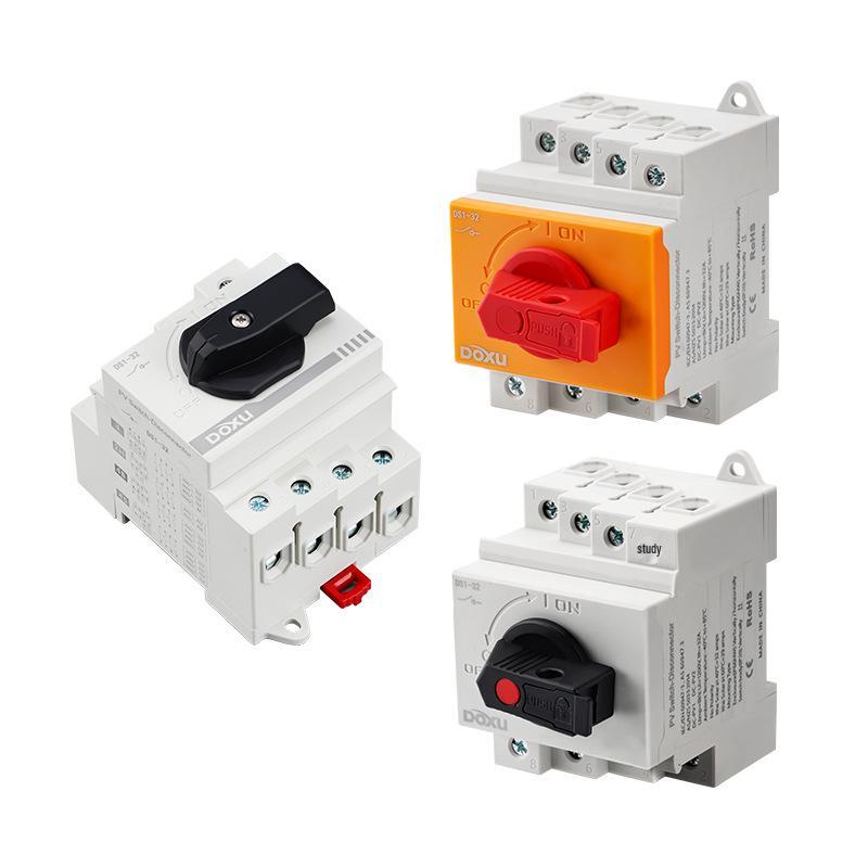 DS1-32 Bidirectional Photovoltaic DC Isolator Switch, 32A 1200VDC, IP20 Rail Mount.