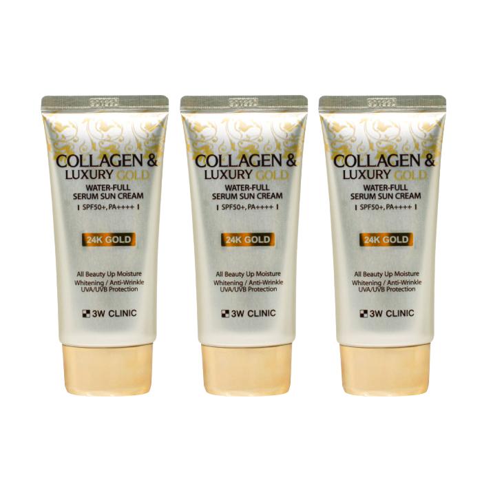 3W CLINIC Коллаген и Роскошное Золото Сыворотка-Крем для Лица с Увлажнением SPF50 50г (3 варианта) #Sun Cream 50g x 3pcs
