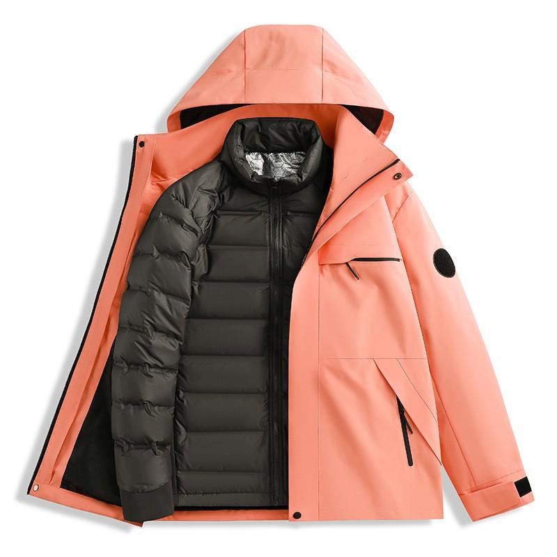 Men Women 3-in-1 Waterproof Windproof Hiking Jacket With Fleece Inner Removable Outdoor Mountaineering Coat