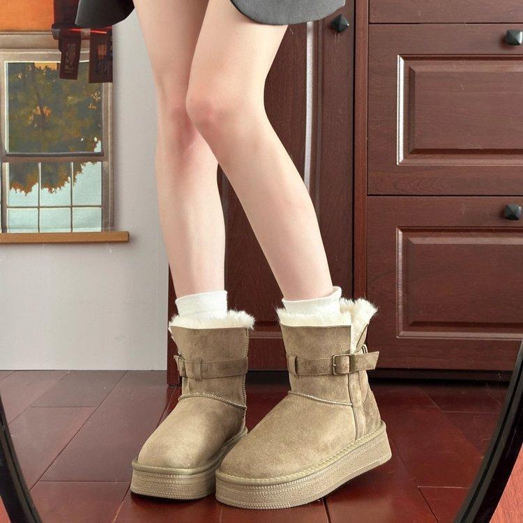 Gray Short Snow Boots Autumn Thick Soles Heightened Piled Thickened Warm Snow Cotton Shoes Tide