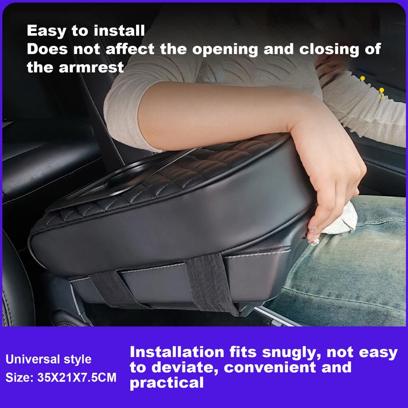Car Center Console Armrest Cushion PU Leather Armrest Pillow With 2 Cup Holder Portable Auto Elbow Support Pad Central Arm Rest