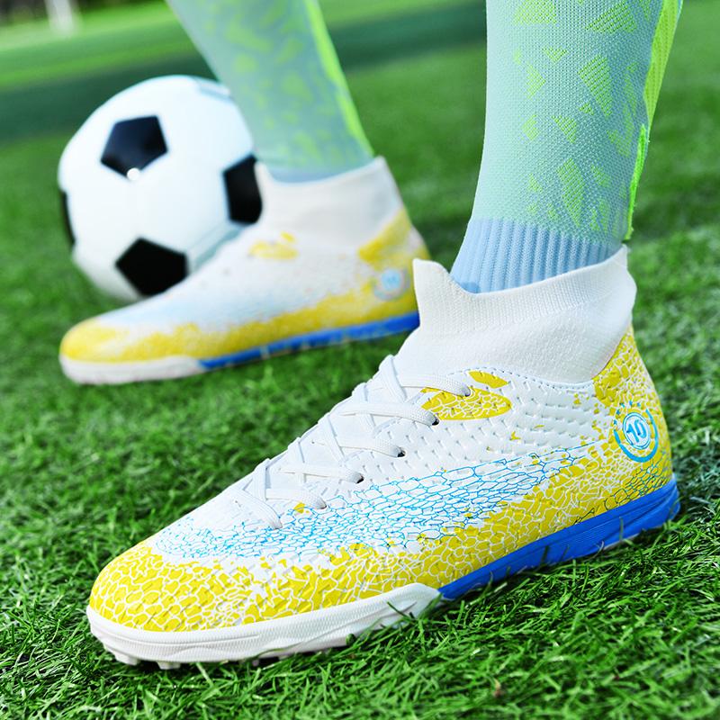 Men's Football Boots Rubber Soft Sole Short-nailed Artificial Turf Leather Youth Kids Football Boots
