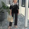 Floral Print Casual Round Neck Mid-Sleeve Top and Pants Set