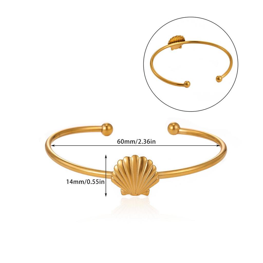 Retro Ocean-Style Conch Seashell Stainless Steel Stackable Bracelet and Ring Set