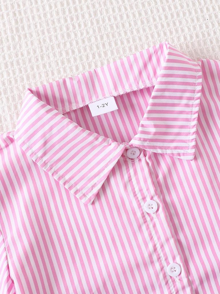 Trendy Girls' Pink Striped Shirt & Ripped Jeans Casual Set